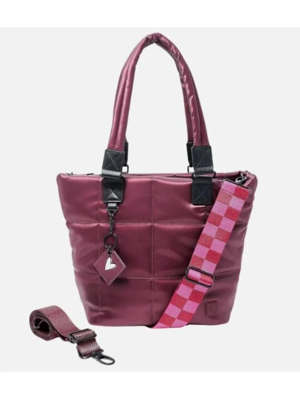 NWT IHKWIP quilted checkmate convertible crossbody on the go tote in burgundy